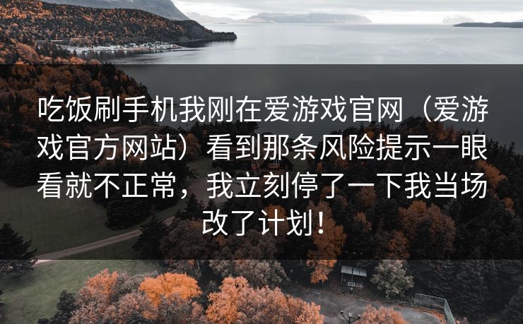 吃饭刷手机我刚在爱游戏官网（爱游戏官方网站）看到那条风险提示一眼看就不正常，我立刻停了一下我当场改了计划！