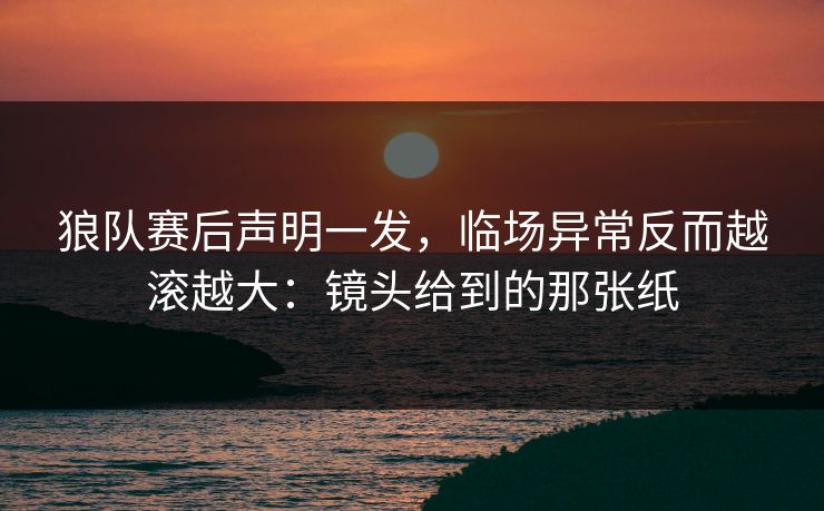 狼队赛后声明一发，临场异常反而越滚越大：镜头给到的那张纸